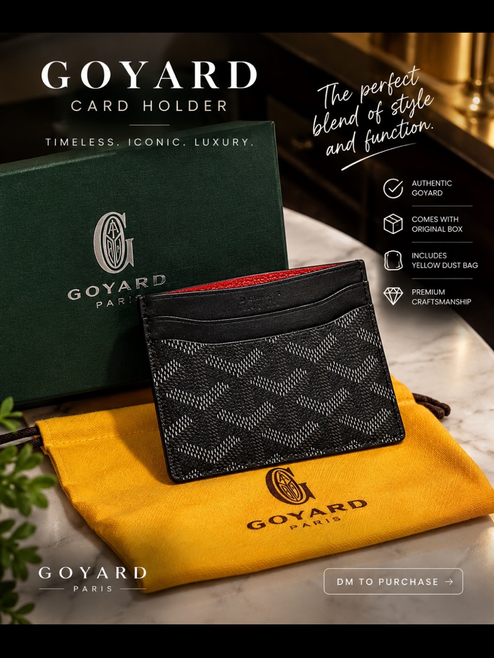 Goyard Black Card & Key Card Holder with Red Interior Accent